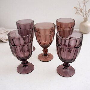 Vintage Amethyst Purple Wine Goblets | Set of 5 | Mid Century Pressed Glass